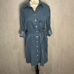 Finley Teal Long Sleeve Button-Up Dress Size Small